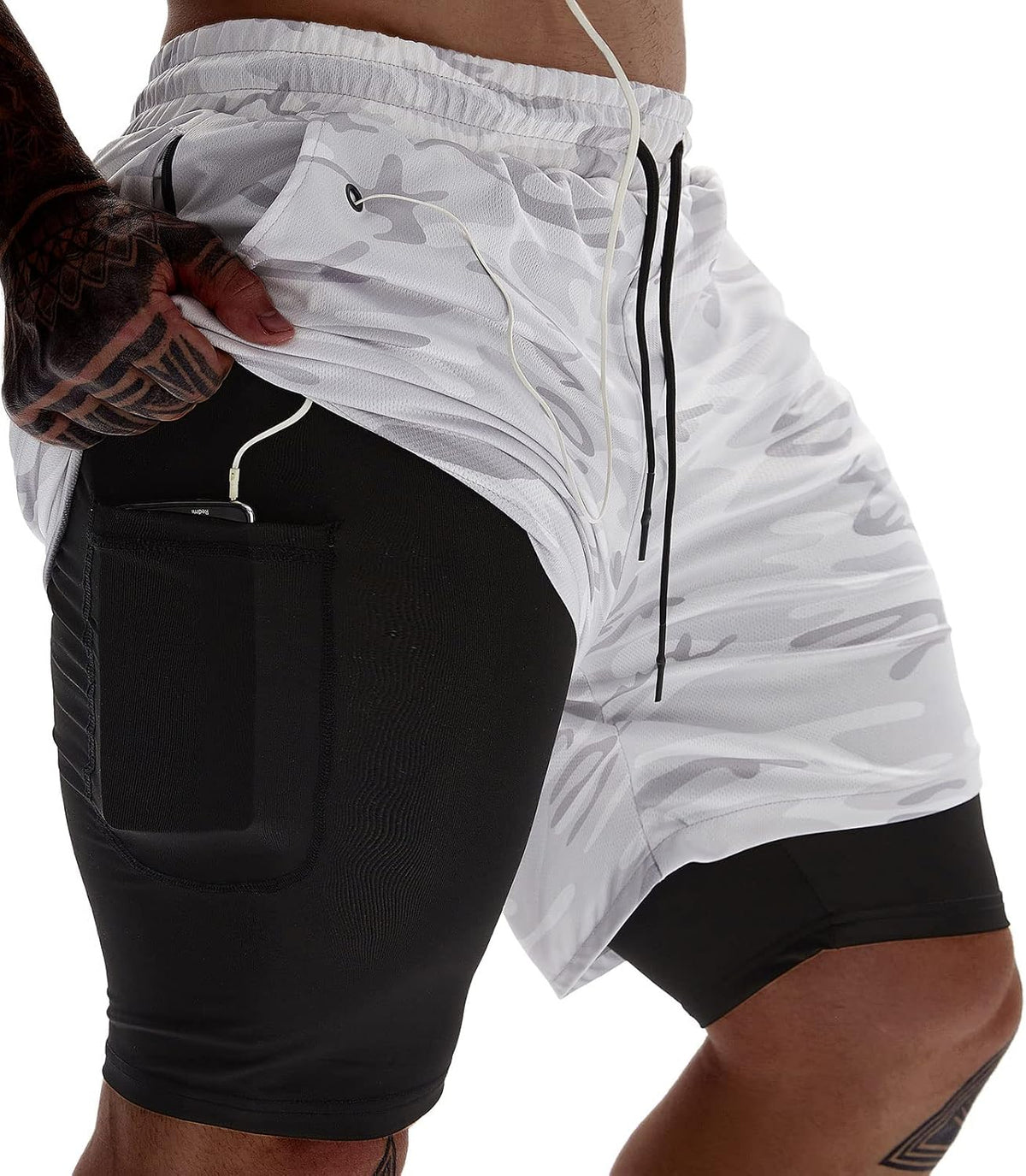 Men's 2 in 1 Running Shorts 3 Pack - Quick Dry Outer Layer, Inner Liner, Side Pockets for Workouts - Large