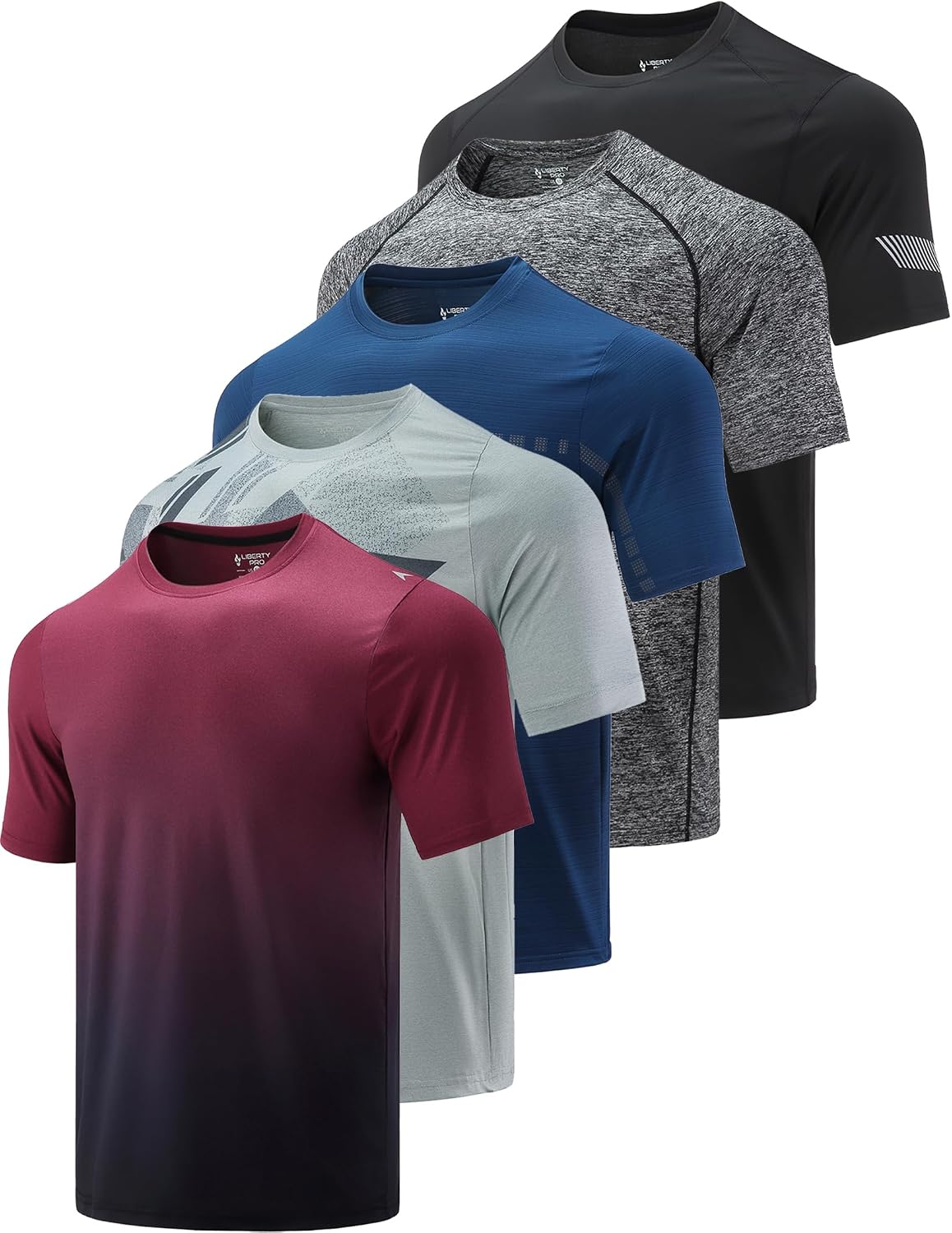 Men's Quick Dry Crew Neck T-Shirts 5 Pack - Moisture Wicking, Regular Fit for Running and Hiking - Small