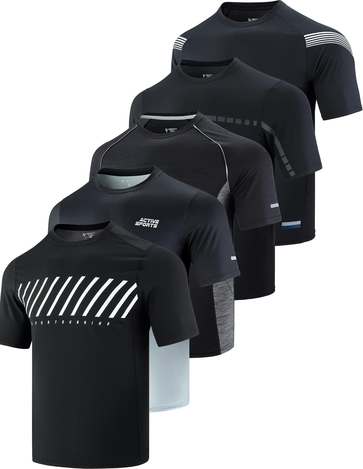 Men's Quick Dry Crew Neck T-Shirts 5 Pack - Moisture Wicking, Regular Fit for Running and Hiking - Small