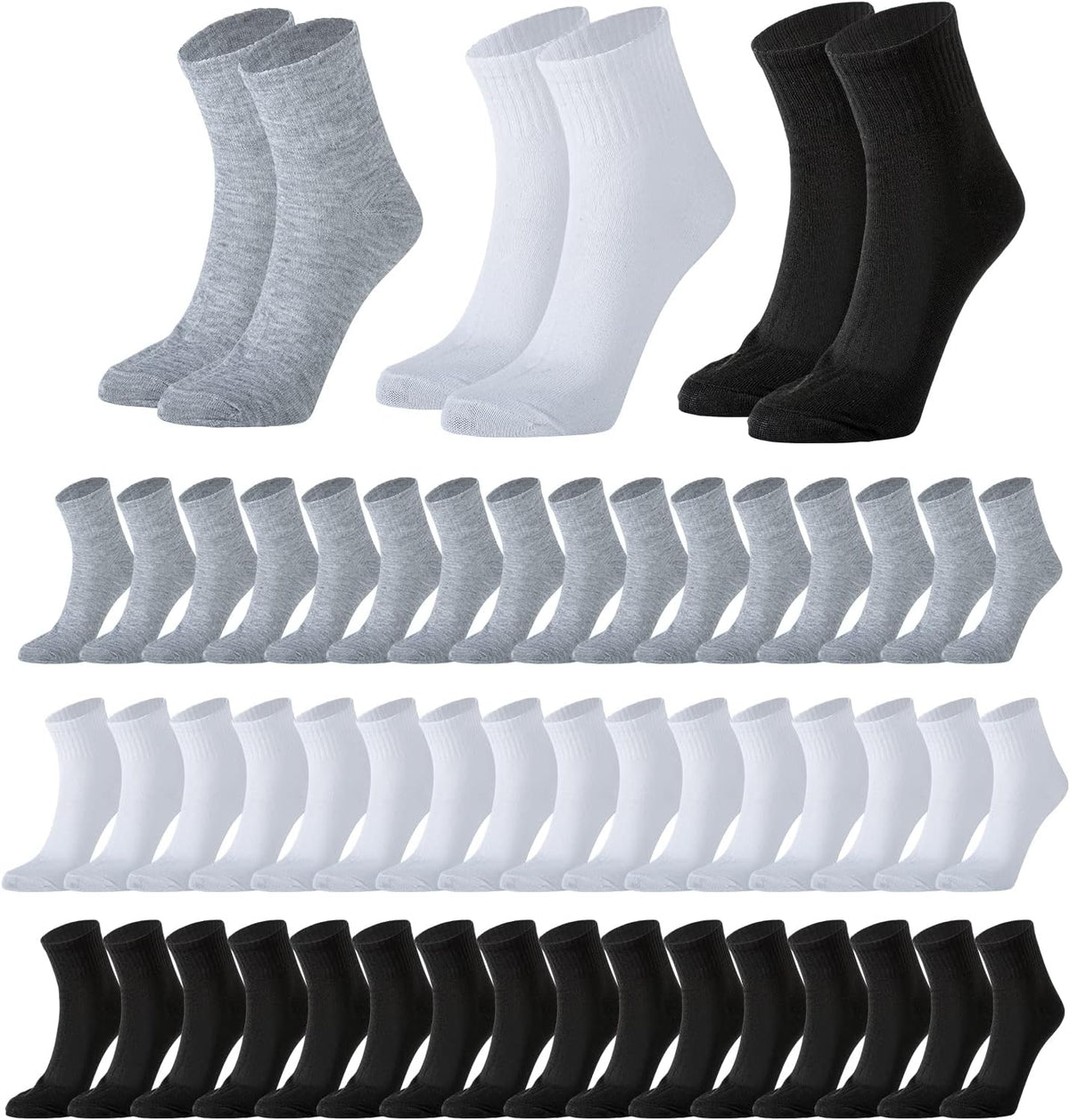 Unisex Quarter Ankle Socks 120 Pair Bulk Pack - Cushioned Cotton Blend for Sports and Donation Drives - Standard