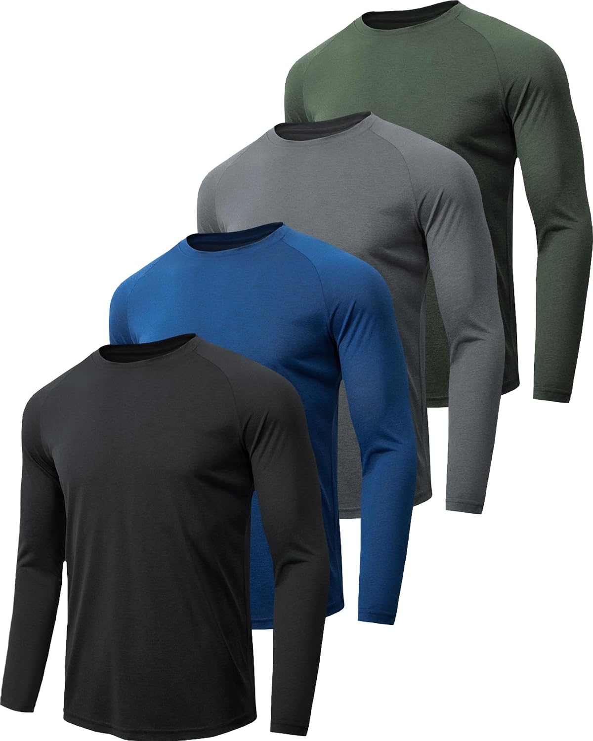 Men's UPF 50+ Long Sleeve Sun Shirts 7 Pack - Quick Dry, Moisture Wicking for Fishing and Running - Small