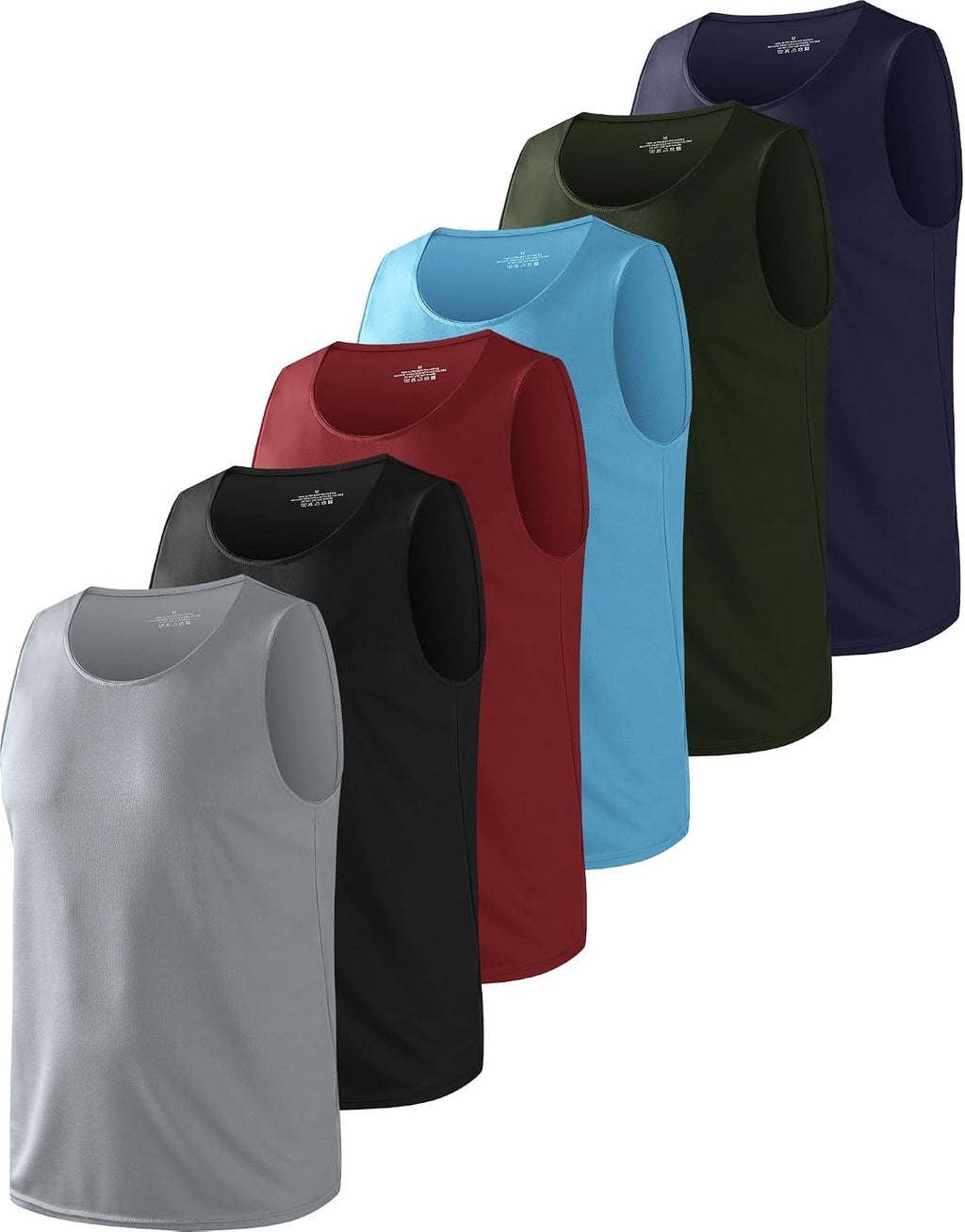 Men's Workout Tank Tops 6 Pack - Sleeveless Muscle Fit, Quick Dry with UPF 50+ Sun Protection - Black/Navy/Light Blue/Bl