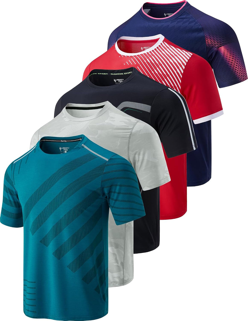Men's Quick Dry Crew Neck T-Shirts 5 Pack - Moisture Wicking, Regular Fit for Running and Hiking - Small