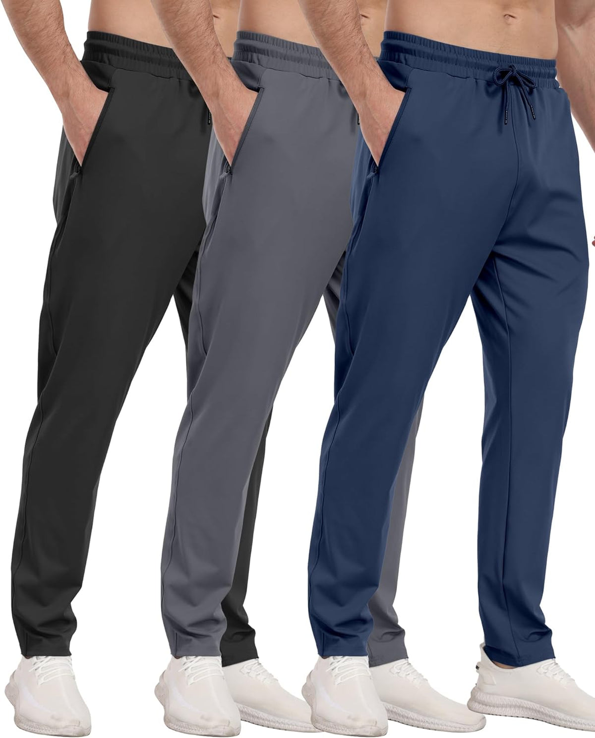 Men's Athletic Jogger Sweatpants 3 Pack - Zipper Pockets, Tapered Leg, Elastic Cuffs for the Gym - Small