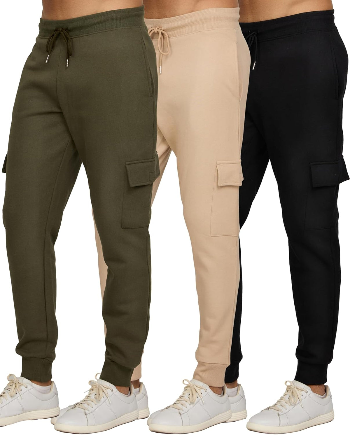 Men's Fleece Athletic Joggers 3 Pack - Zipper Pockets, Big and Tall Sizes for Workouts and Lounging - Standard (21)