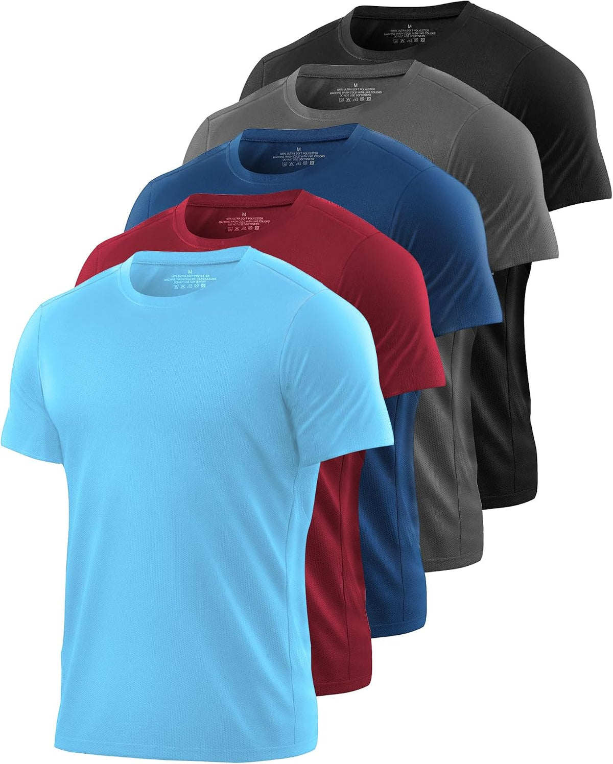 Men's Dry Fit Gym T-Shirts Multipack - Quick Dry Mesh, Moisture Wicking, Big and Tall Sizes - Standard (5)