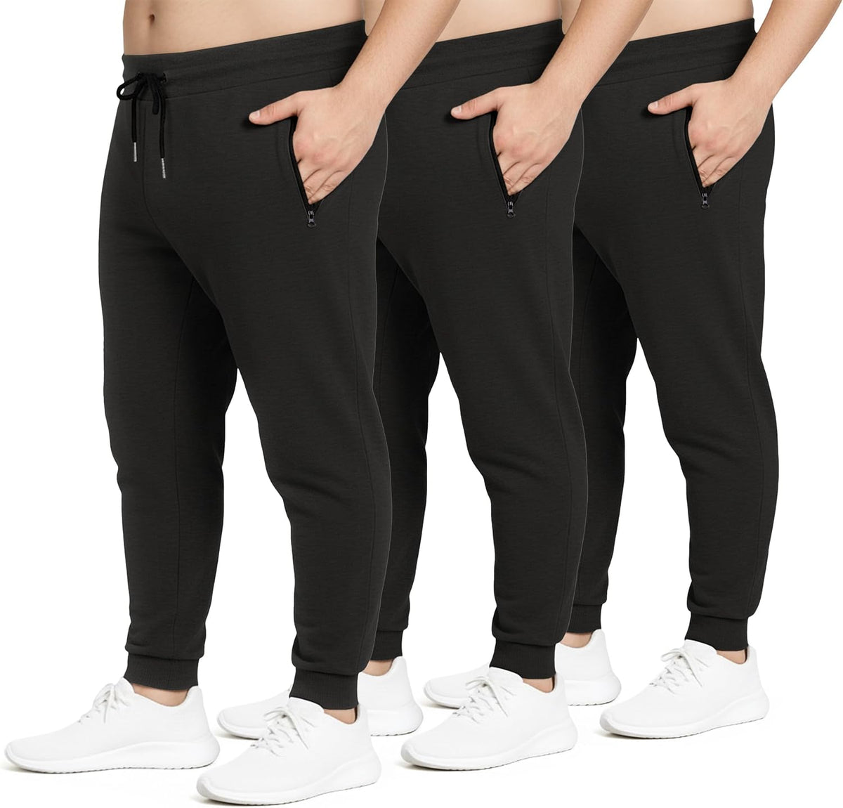 Men's Fleece Athletic Joggers 3 Pack - Zipper Pockets, Big and Tall Sizes for Workouts and Lounging - Standard (23)