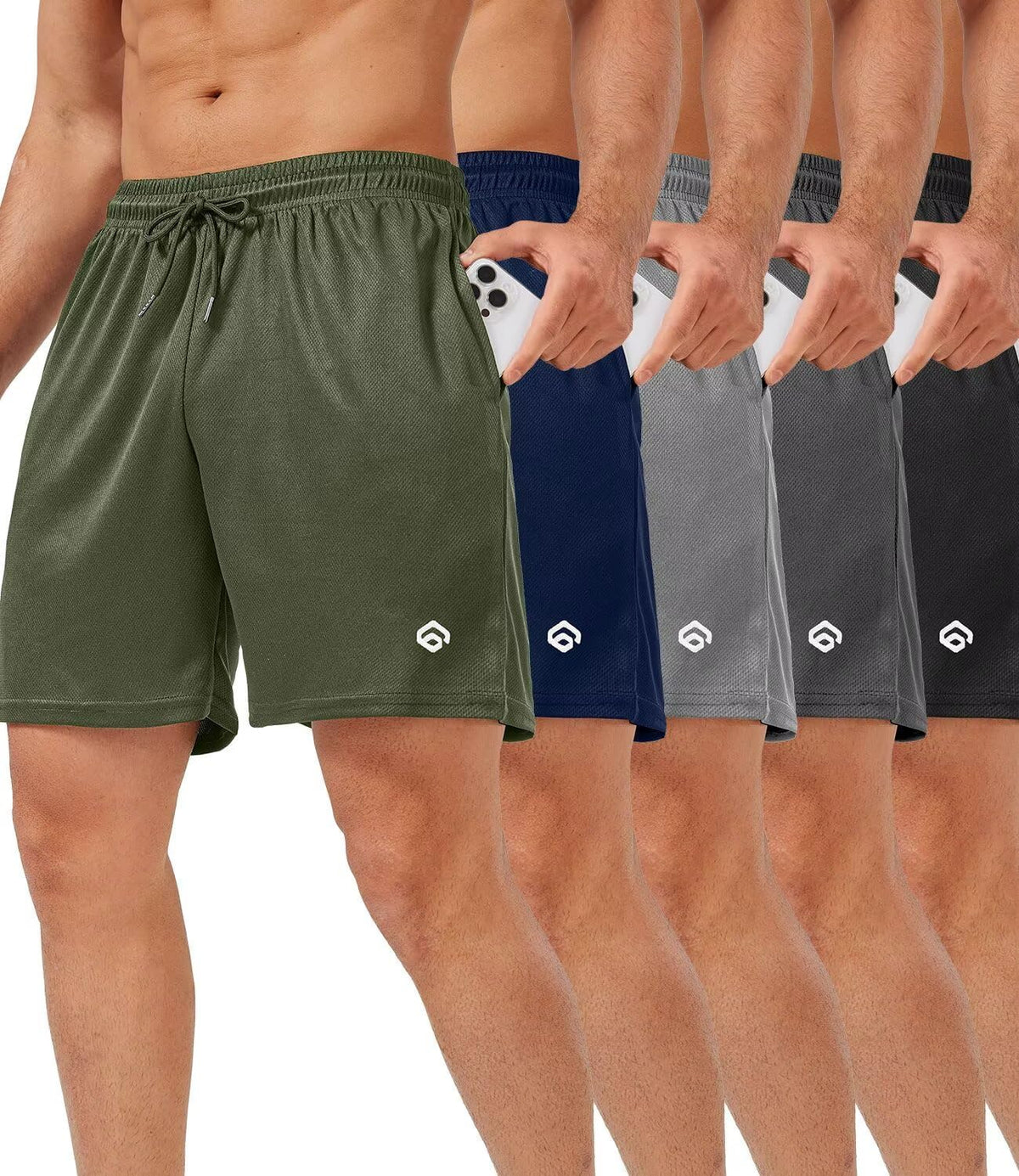 Men's 5 Inch Mesh Gym Shorts 5 Pack - Quick Dry, Side Pockets, Lightweight Training Fit for Running - 5 Inch