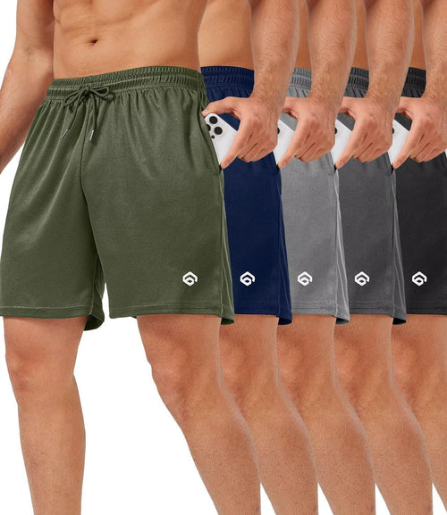 Men's 5 Inch Mesh Gym Shorts 5 Pack - Quick Dry, Side Pockets, Lightweight Training Fit for Running - 5 Inch