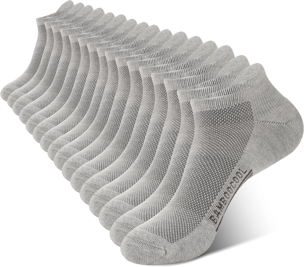 Men's Bamboo Ankle Socks 8 Pack - Seamless Toe, Cushioned Heel Tab, Odor Control for Running Days - Medium