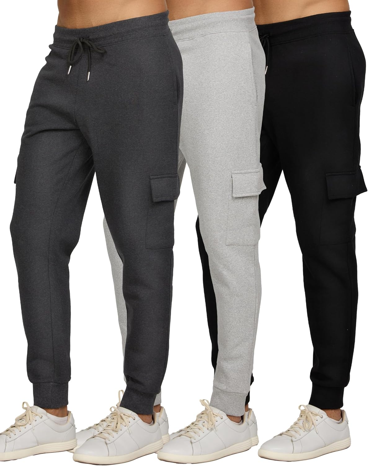 Men's Fleece Athletic Joggers 3 Pack - Zipper Pockets, Big and Tall Sizes for Workouts and Lounging - Standard (8)