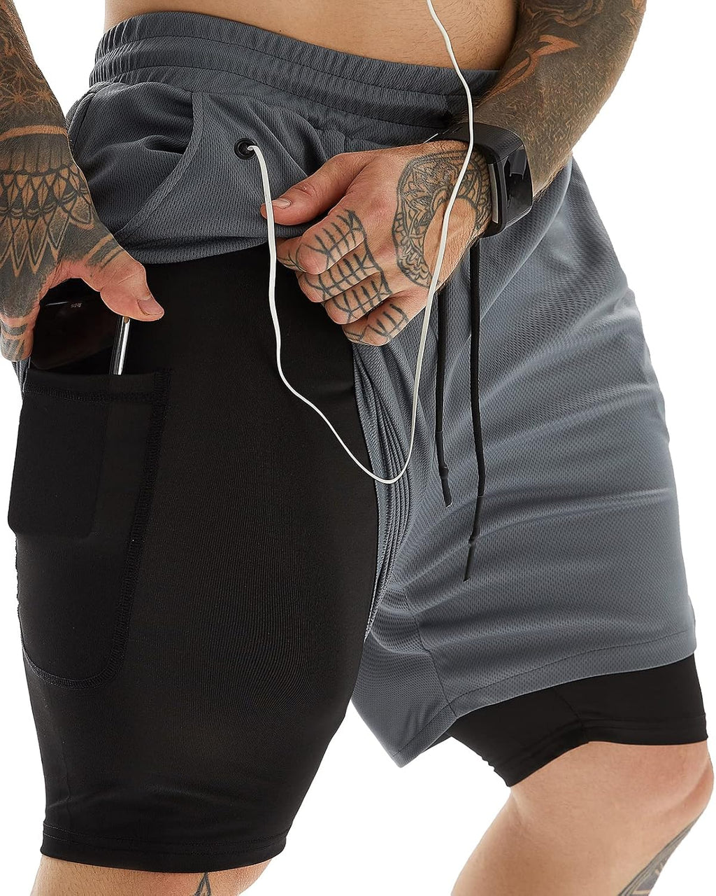 Men's 7 Inch Running Shorts with Compression Liner - Lightweight 2 in 1 Build in 3 and 5 Packs - Small
