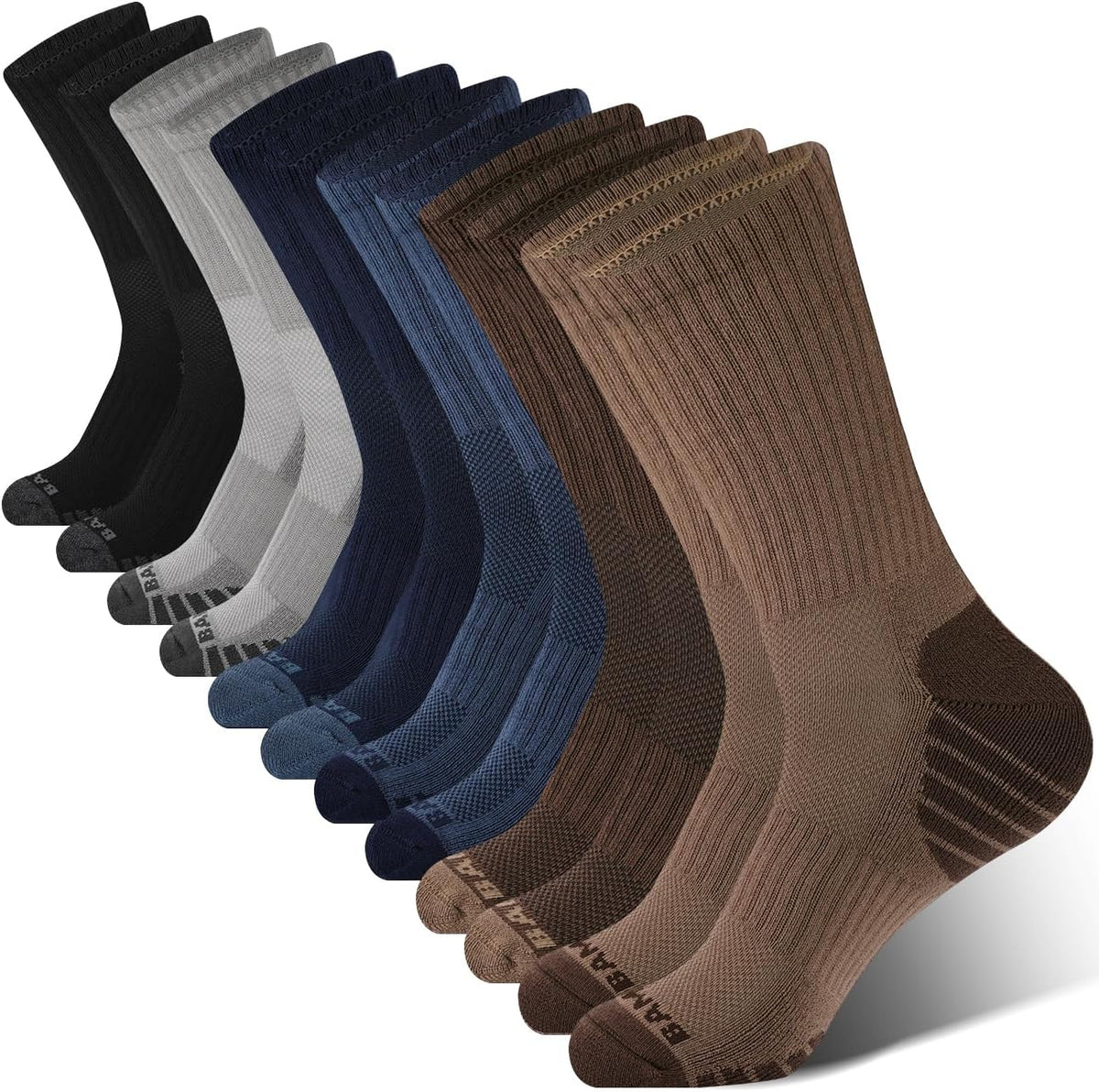 Men's Bamboo Crew Socks 6 Pack - Cushioned Sole, Arch Support, Moisture Wicking for Running Days - Black*6
