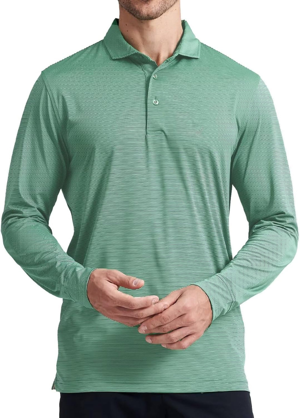 Men's Pin Striped Golf Polo Shirt - Lightweight Quick Dry Knit, Collared Short Sleeve for the Course - Medium