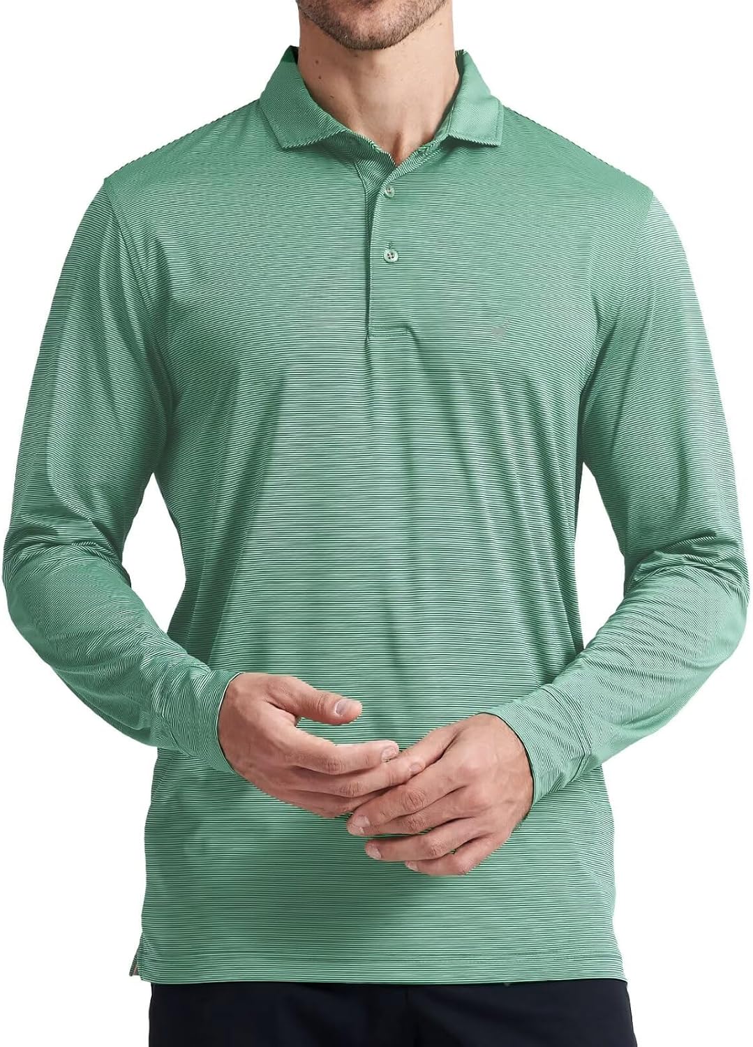 Men's Pin Striped Golf Polo Shirt - Lightweight Quick Dry Knit, Collared Short Sleeve for the Course - Medium