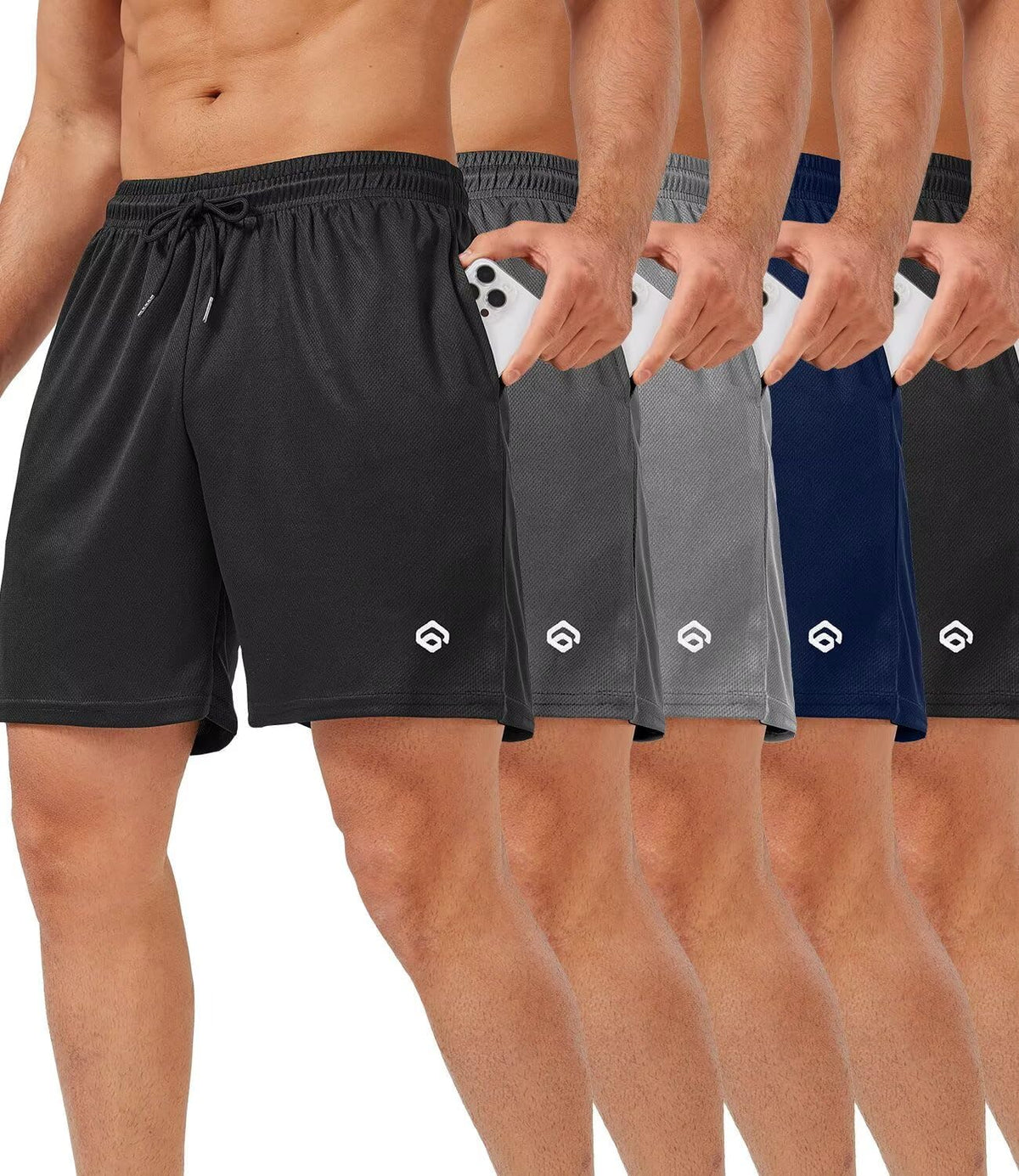 Men's 5 Inch Mesh Gym Shorts 5 Pack - Quick Dry, Side Pockets, Lightweight Training Fit for Running - 5 Inch (8)
