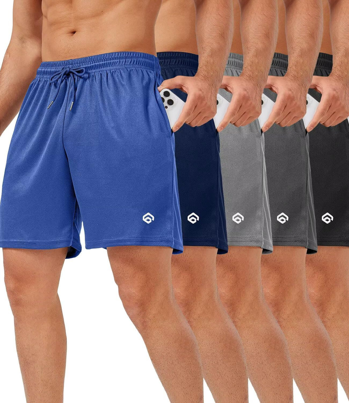 Men's 5 Inch Mesh Gym Shorts 5 Pack - Quick Dry, Side Pockets, Lightweight Training Fit for Running - 5 Inch (4)