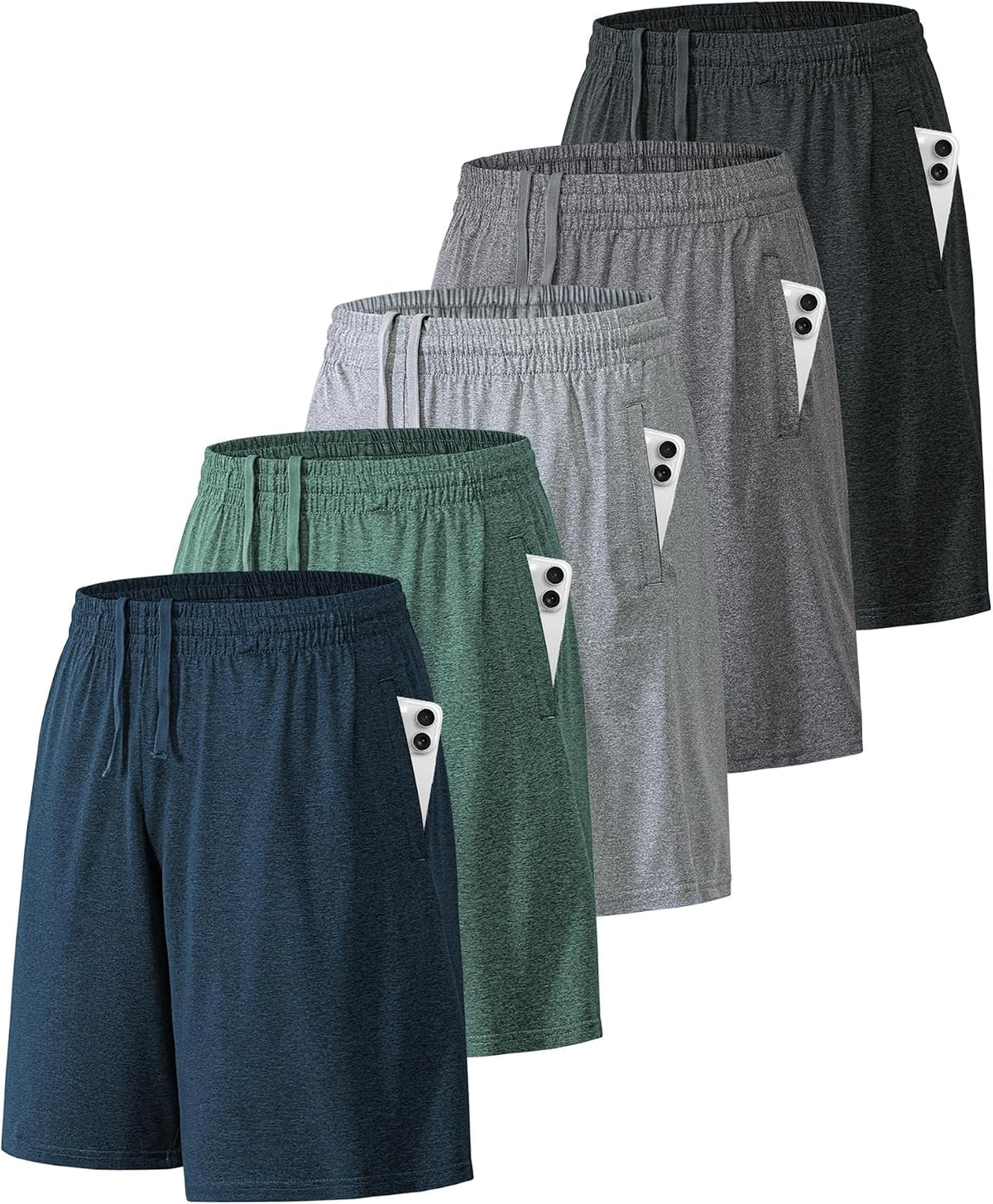 Men's Quick Dry Athletic Shorts - Side Pockets, Elastic Waistband, Breathable Fabric for Basketball - Medium