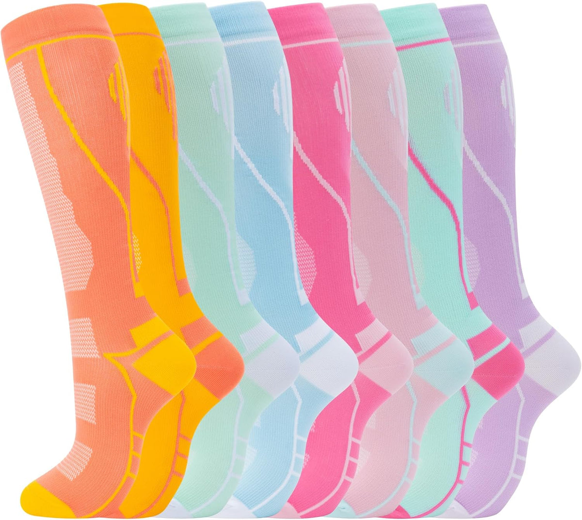 Unisex Knee High Compression Socks 8 Pairs - Graduated Support for Nurses, Travel and Running - Small-Medium