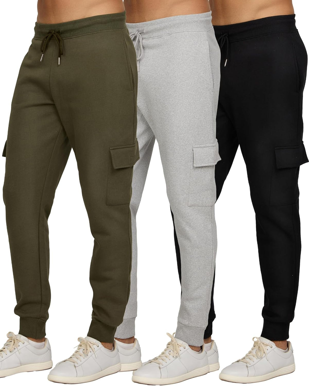 Men's Fleece Athletic Joggers 3 Pack - Zipper Pockets, Big and Tall Sizes for Workouts and Lounging - Standard (11)