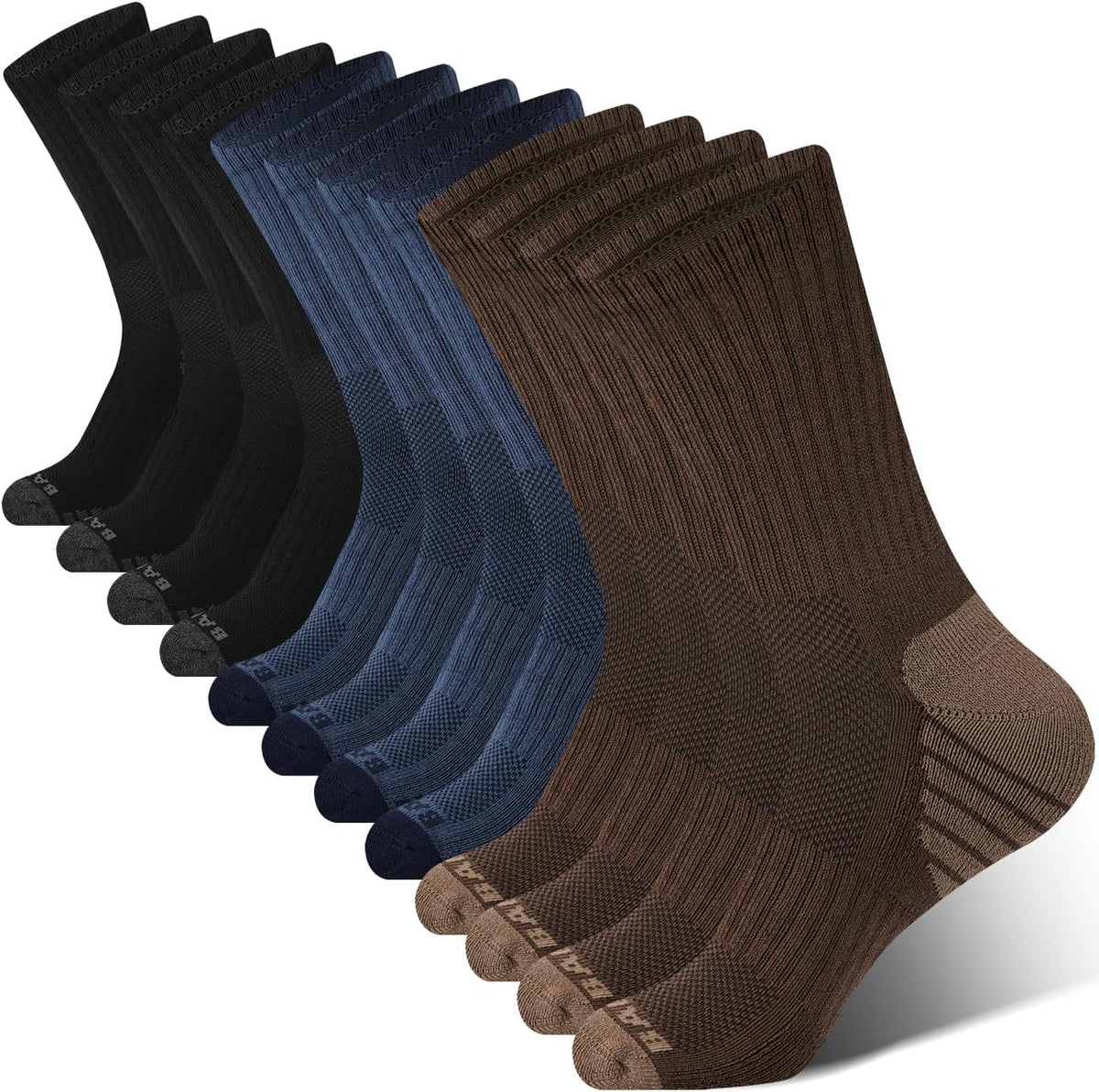 Men's Bamboo Crew Socks 6 Pack - Cushioned Sole, Arch Support, Moisture Wicking for Running Days - Black*6