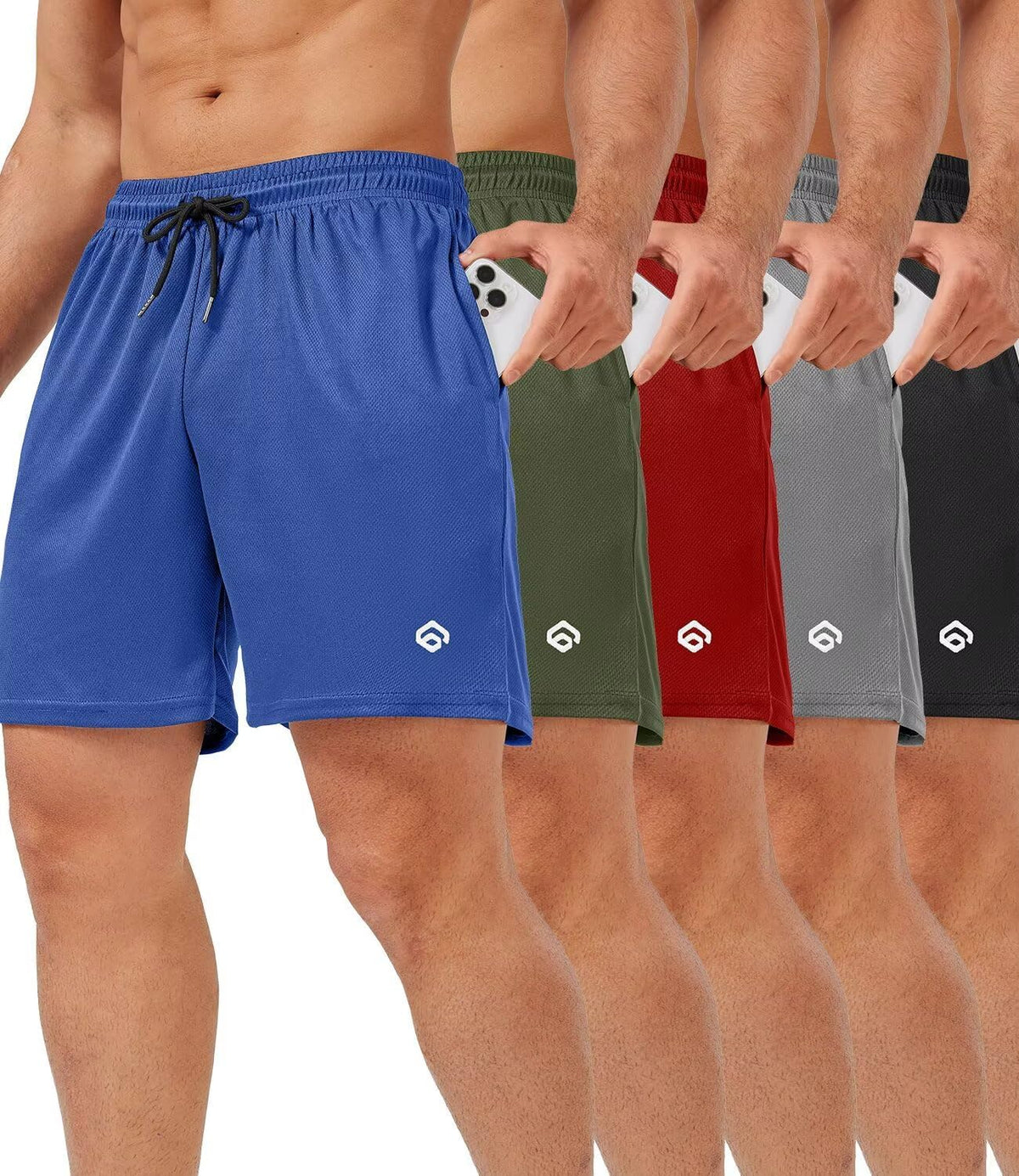 Men's 5 Inch Mesh Gym Shorts 5 Pack - Quick Dry, Side Pockets, Lightweight Training Fit for Running - 5 Inch (6)