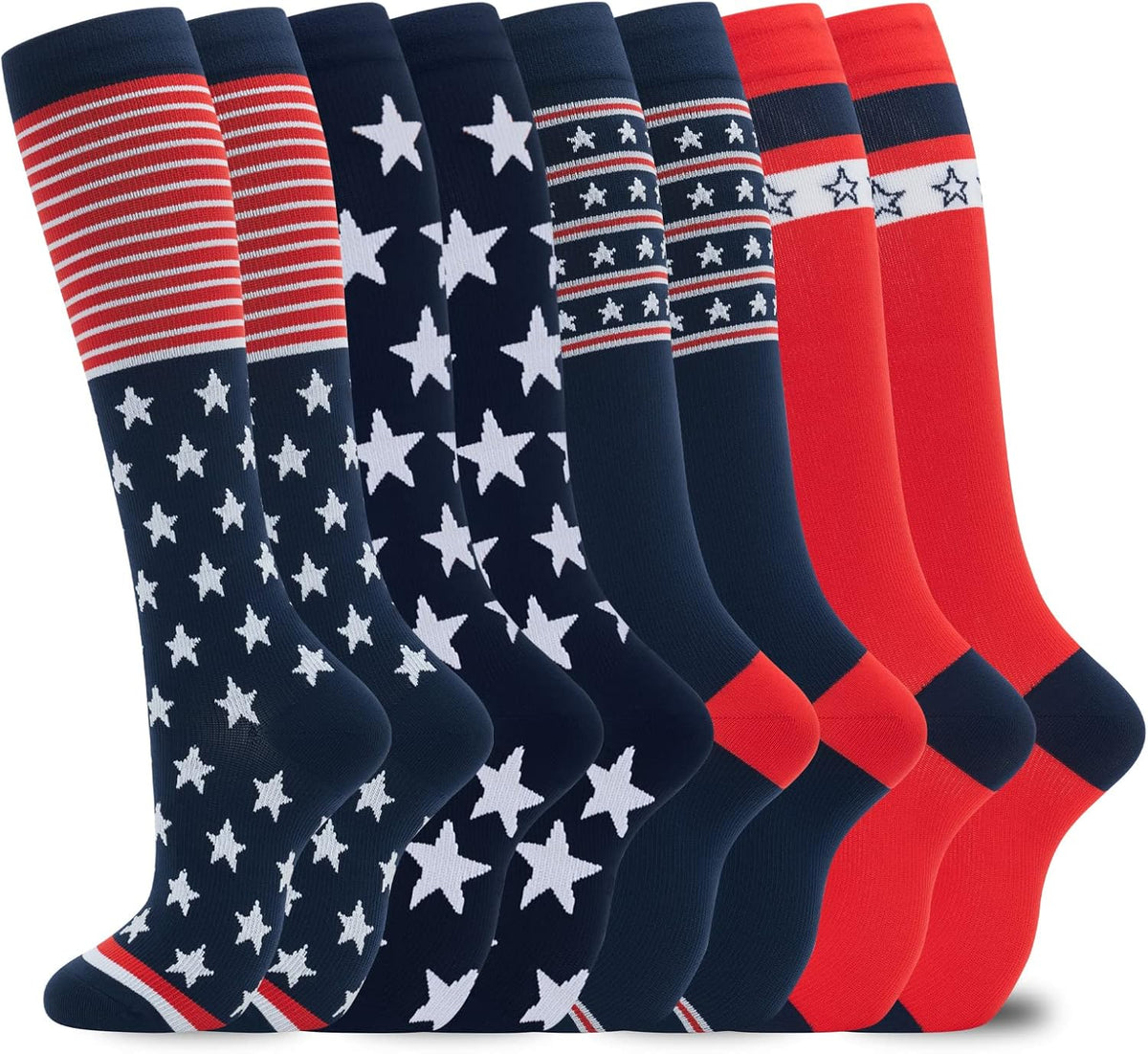 Unisex Knee High Compression Socks 8 Pairs - Graduated Support for Nurses, Travel and Running - Small-Medium