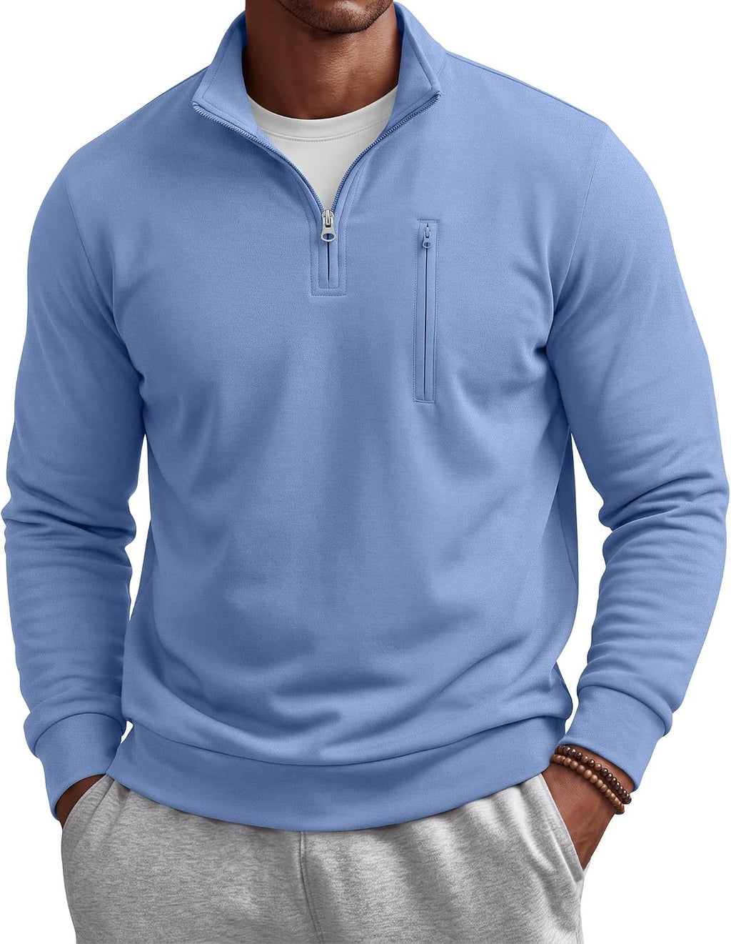 Men's Cotton Quarter Zip Sweatshirt - Mock Neck, Chest Pocket, Big and Tall Sizes for Golf and Office - Medium