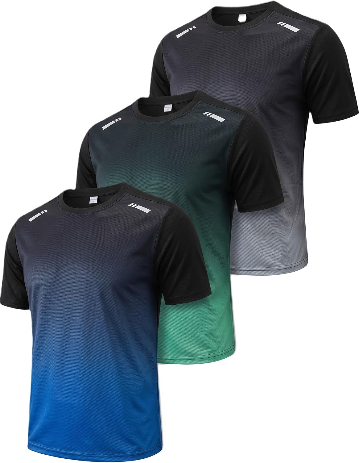 Men's Dry Fit Workout T-Shirts 3 Pack - Gradient Mesh Panels, Quick Dry Short Sleeve for Gym Sets - Small