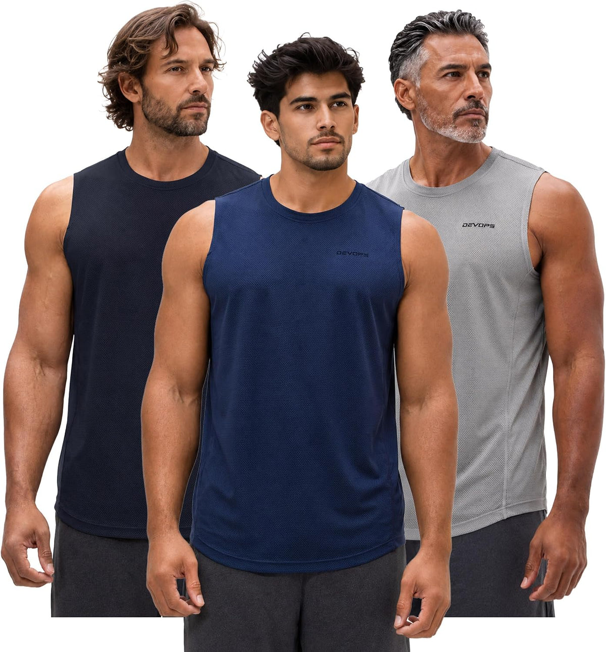 Men's Mesh Muscle Tank Tops 3 Pack - Sleeveless Dry Fit, Moisture Wicking Knit for Gym Sessions - Small
