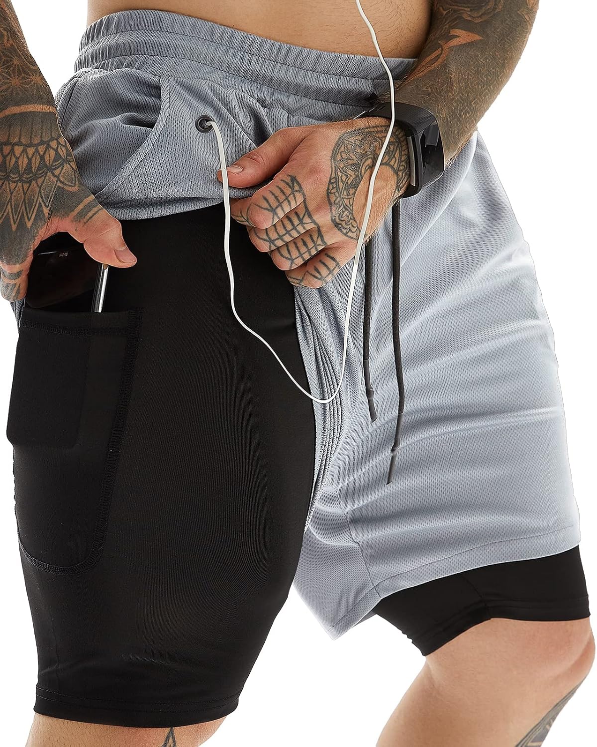 Men's 7 Inch Running Shorts with Compression Liner - Lightweight 2 in 1 Build in 3 and 5 Packs - Small