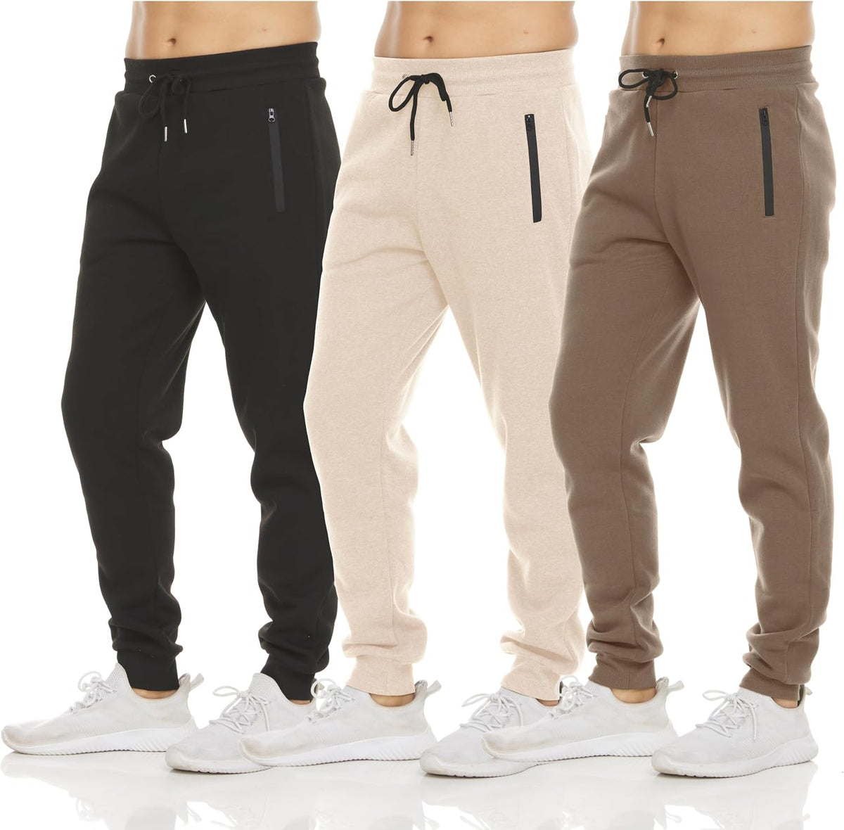 Men's Fleece Athletic Joggers 3 Pack - Zipper Pockets, Big and Tall Sizes for Workouts and Lounging - Standard (15)