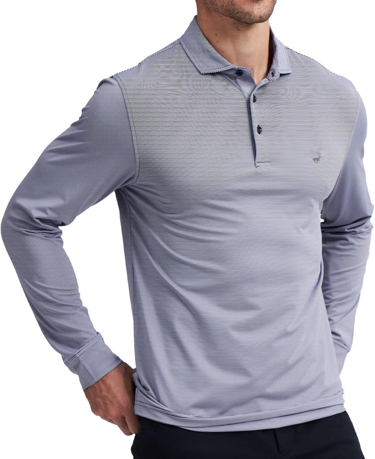 Men's Pin Striped Golf Polo Shirt - Lightweight Quick Dry Knit, Collared Short Sleeve for the Course - Medium