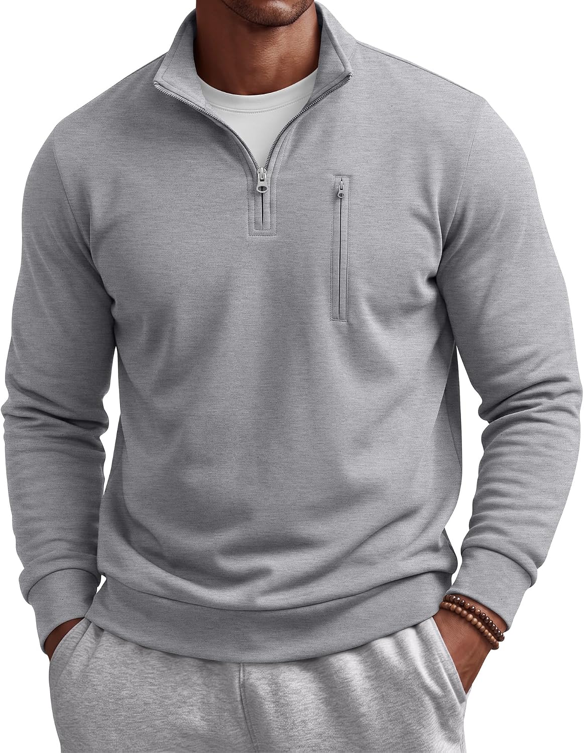 Men's Cotton Quarter Zip Sweatshirt - Mock Neck, Chest Pocket, Big and Tall Sizes for Golf and Office - Medium