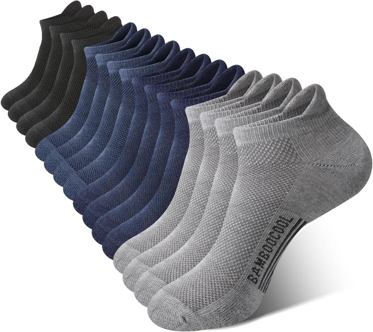 Men's Bamboo Ankle Socks 8 Pack - Seamless Toe, Cushioned Heel Tab, Odor Control for Running Days - Medium