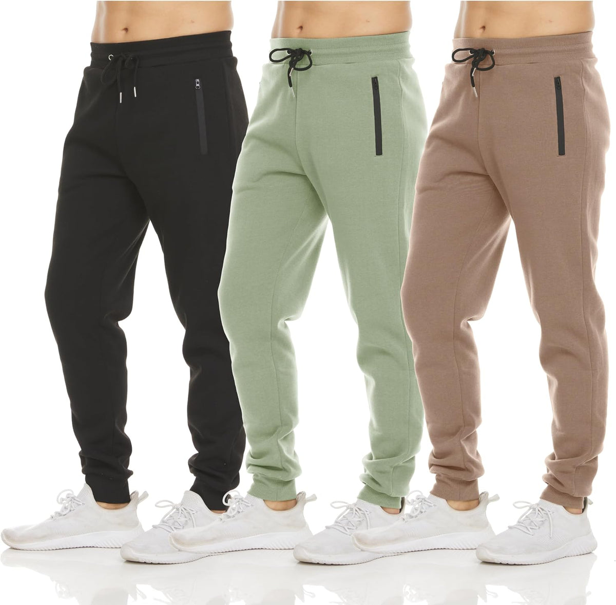 Men's Fleece Athletic Joggers 3 Pack - Zipper Pockets, Big and Tall Sizes for Workouts and Lounging - Standard (18)