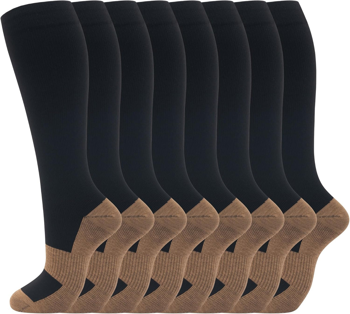 Unisex Knee High Compression Socks 8 Pairs - Graduated Support for Nurses, Travel and Running - Large-X-Large