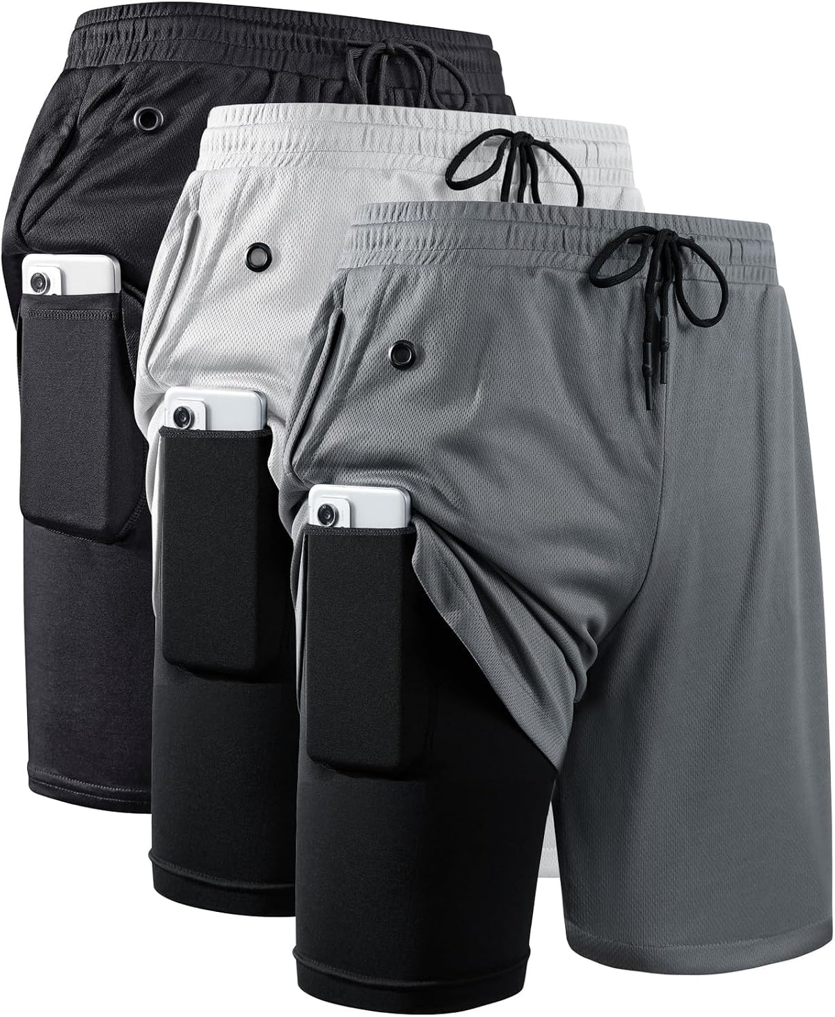 Men's 7 Inch Running Shorts with Compression Liner - Lightweight 2 in 1 Build in 3 and 5 Packs - Small