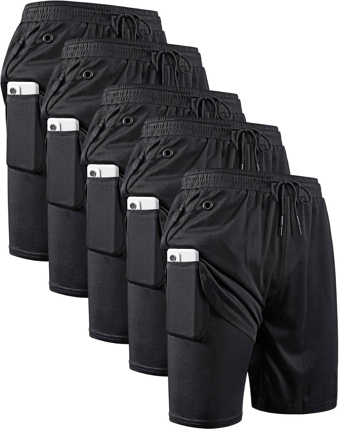 Men's 2 in 1 Running Shorts 3 Pack - Quick Dry Outer Layer, Inner Liner, Side Pockets for Workouts - Small