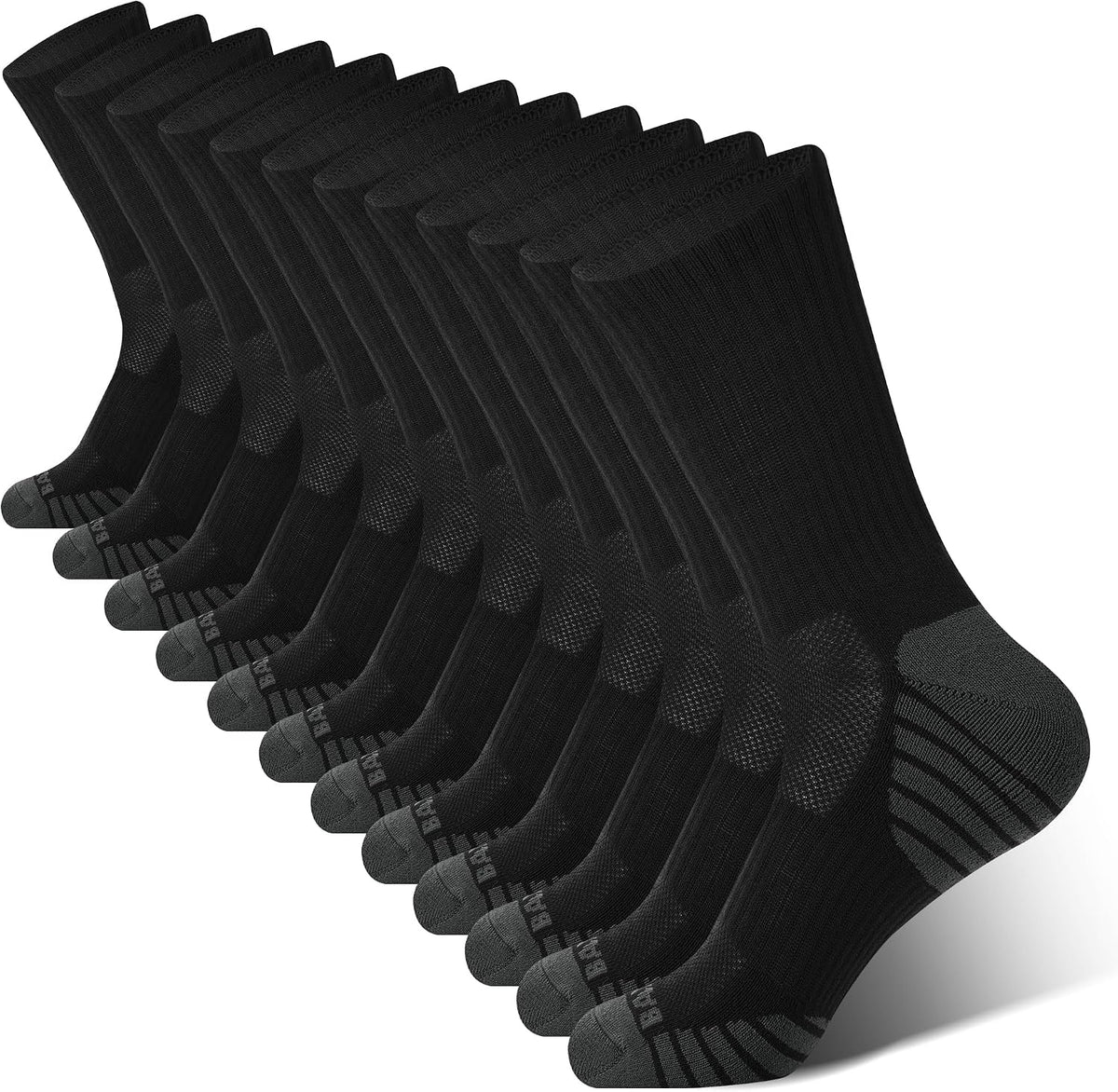 Men's Bamboo Crew Socks 6 Pack - Cushioned Sole, Arch Support, Moisture Wicking for Running Days - Black*2,white*2,grey*