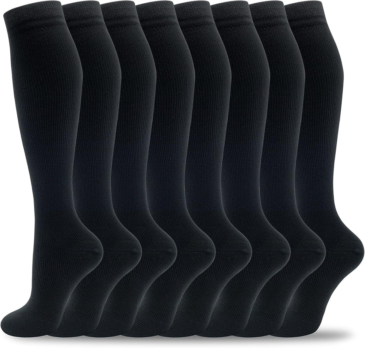 Unisex Knee High Compression Socks 8 Pairs - Graduated Support for Nurses, Travel and Running - Large-X-Large