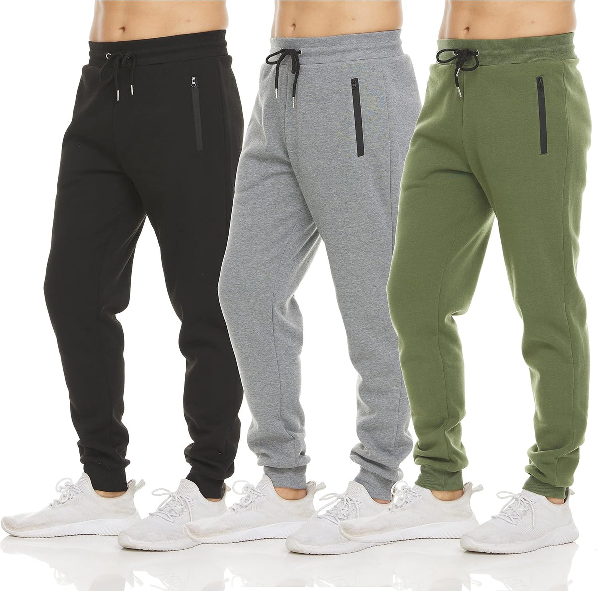 Men's Fleece Athletic Joggers 3 Pack - Zipper Pockets, Big and Tall Sizes for Workouts and Lounging - Standard (14)