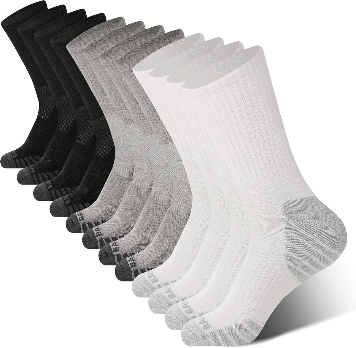 Men's Bamboo Crew Socks 6 Pack - Cushioned Sole, Arch Support, Moisture Wicking for Running Days - Black*3,dark Grey*3