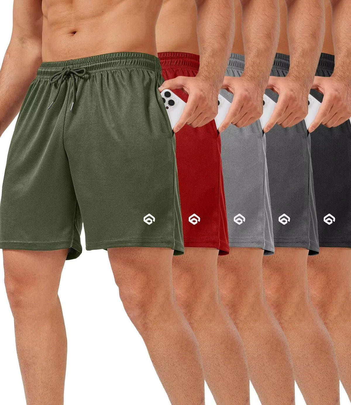 Men's 5 Inch Mesh Gym Shorts 5 Pack - Quick Dry, Side Pockets, Lightweight Training Fit for Running - 5 Inch (5)