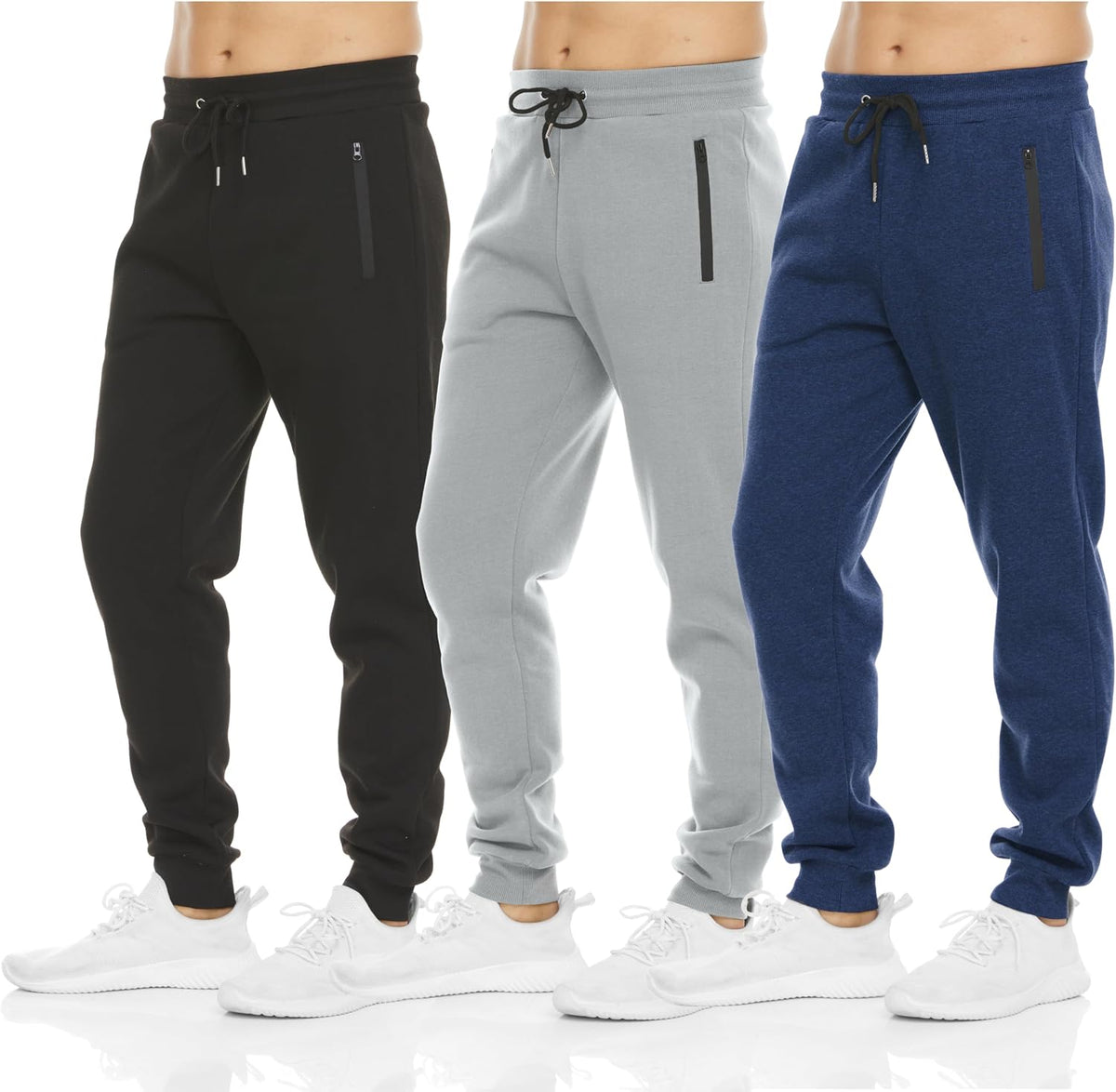 Men's Fleece Athletic Joggers 3 Pack - Zipper Pockets, Big and Tall Sizes for Workouts and Lounging - Standard (22)