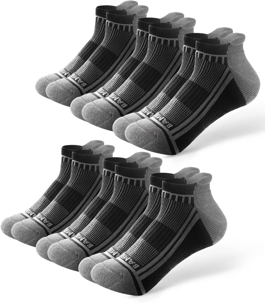 Men's Bamboo Ankle Socks 8 Pack - Seamless Toe, Cushioned Heel Tab, Odor Control for Running Days - Medium