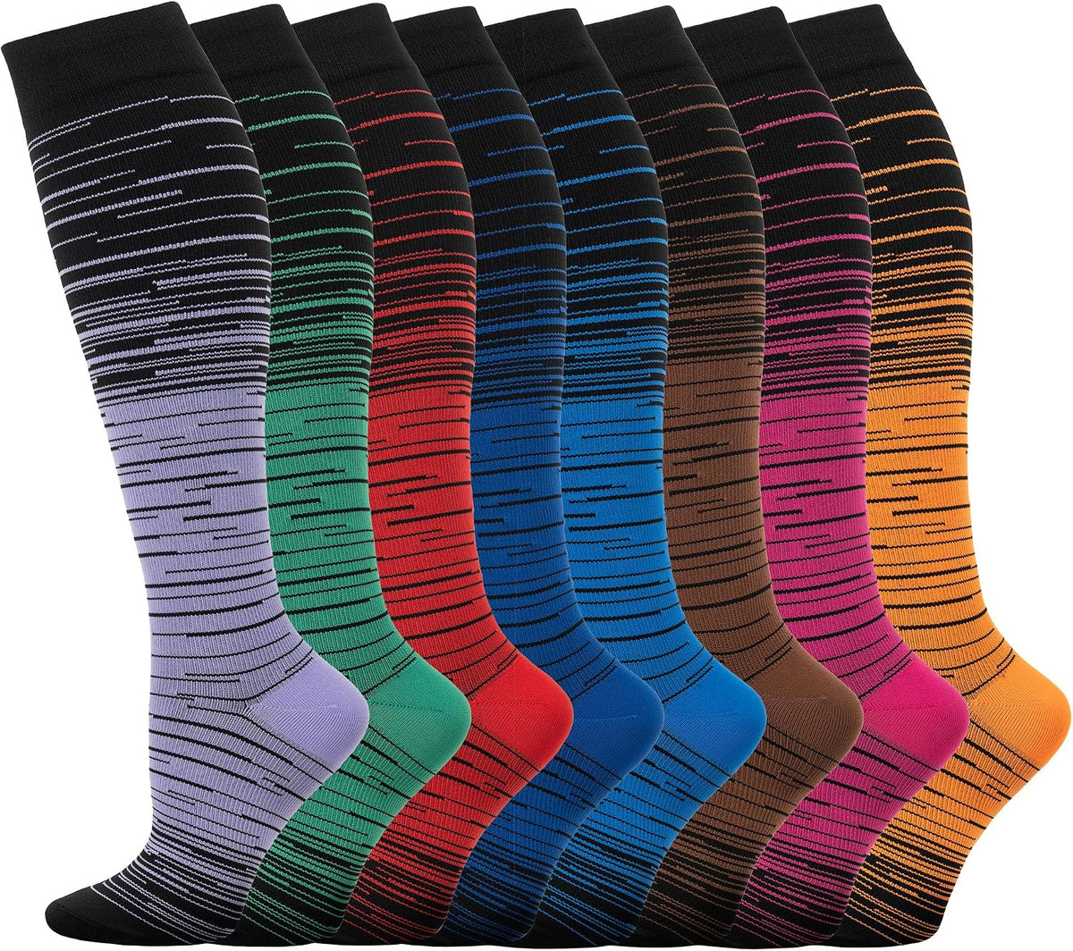 Unisex Knee High Compression Socks 8 Pairs - Graduated Support for Nurses, Travel and Running - Small-Medium