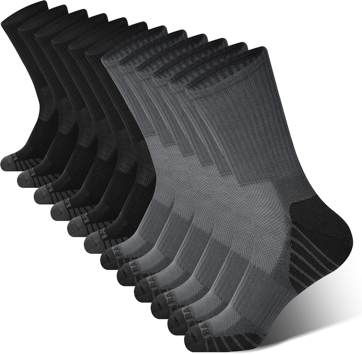 Men's Bamboo Crew Socks 6 Pack - Cushioned Sole, Arch Support, Moisture Wicking for Running Days - Black*2,white*2,grey*