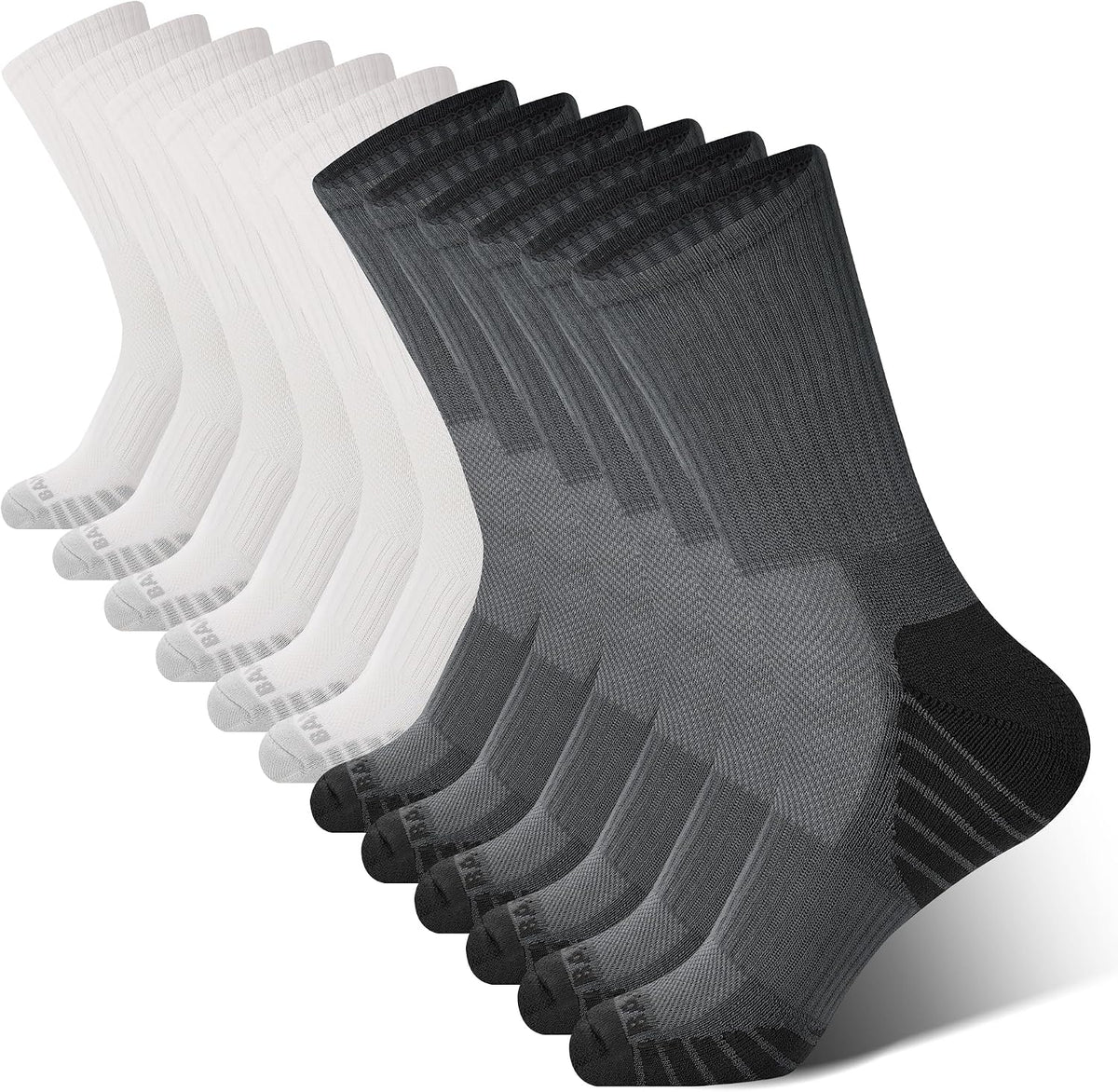 Men's Bamboo Crew Socks 6 Pack - Cushioned Sole, Arch Support, Moisture Wicking for Running Days - Black*3,dark Grey*3