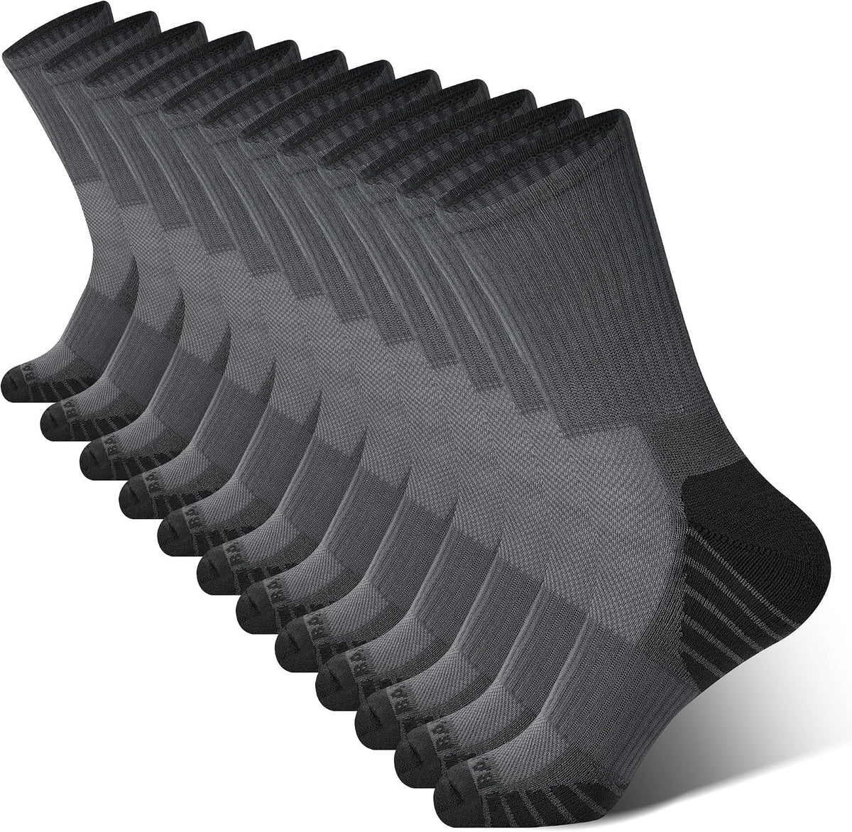 Men's Bamboo Crew Socks 6 Pack - Cushioned Sole, Arch Support, Moisture Wicking for Running Days - Black*3,dark Grey*3 (